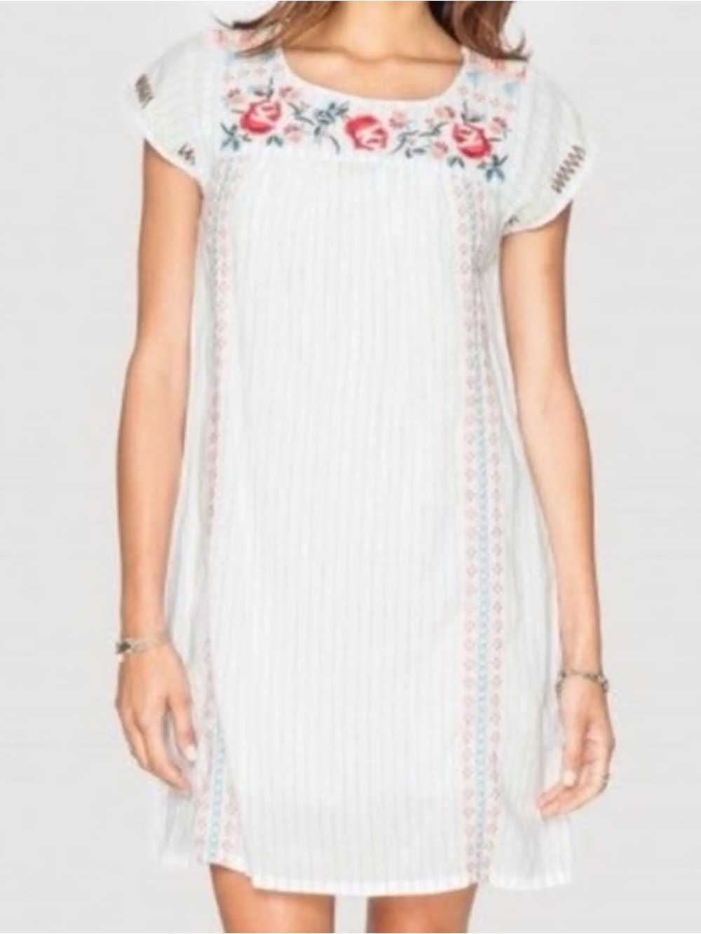Johnny Was White Embroidered Cotton Shift Dress - Women